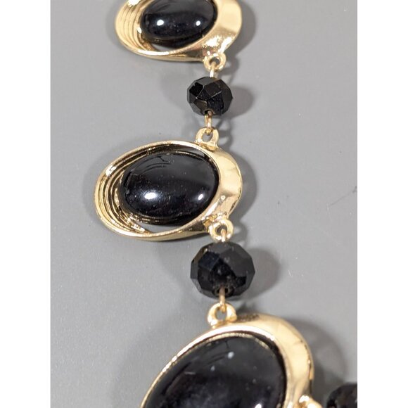 Charming Charlie Black Oval Cabochon Gold Tone Statement Necklace 23" - Picture 6 of 8